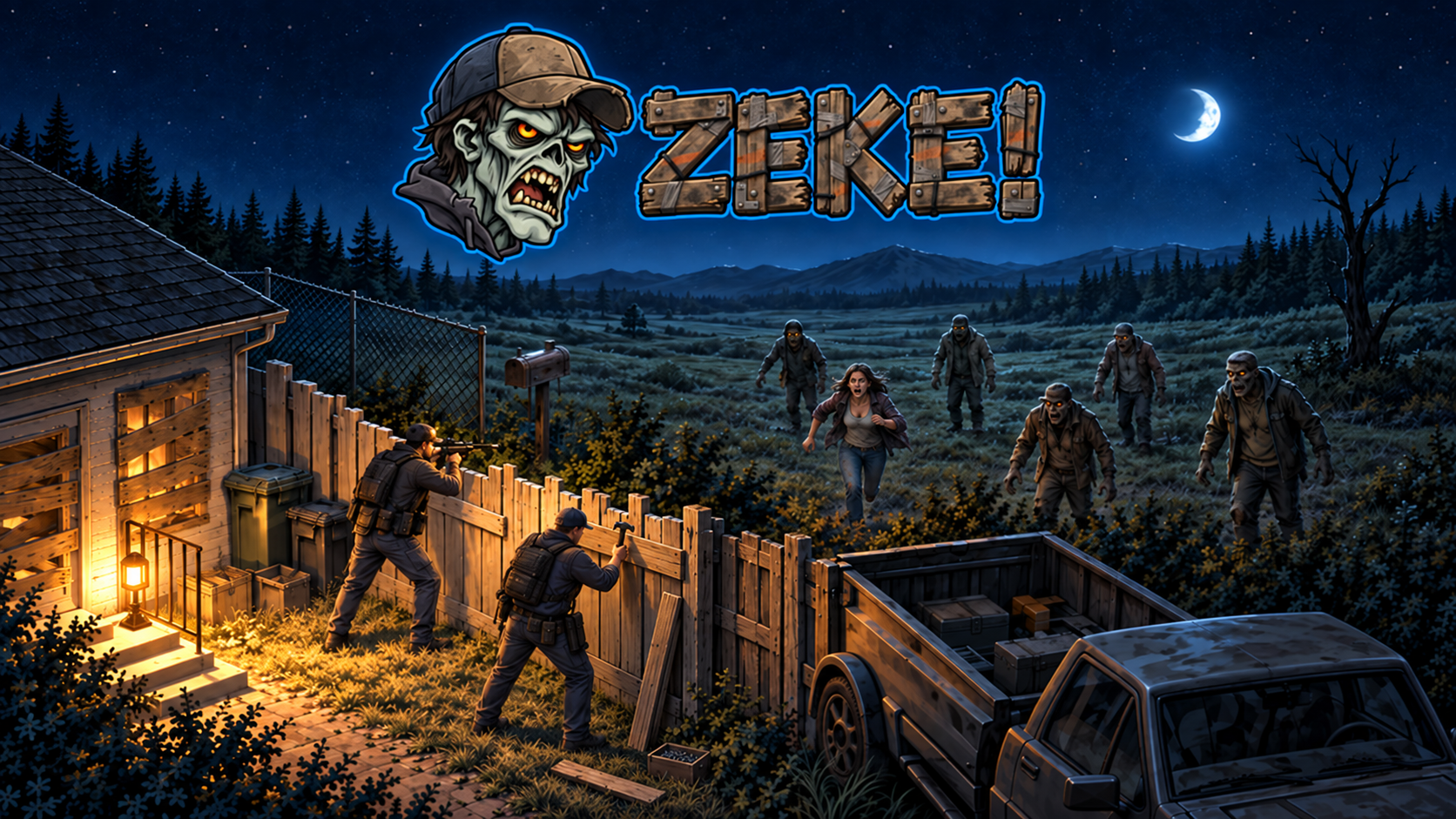 ZEKE!: a boarded-up house at night