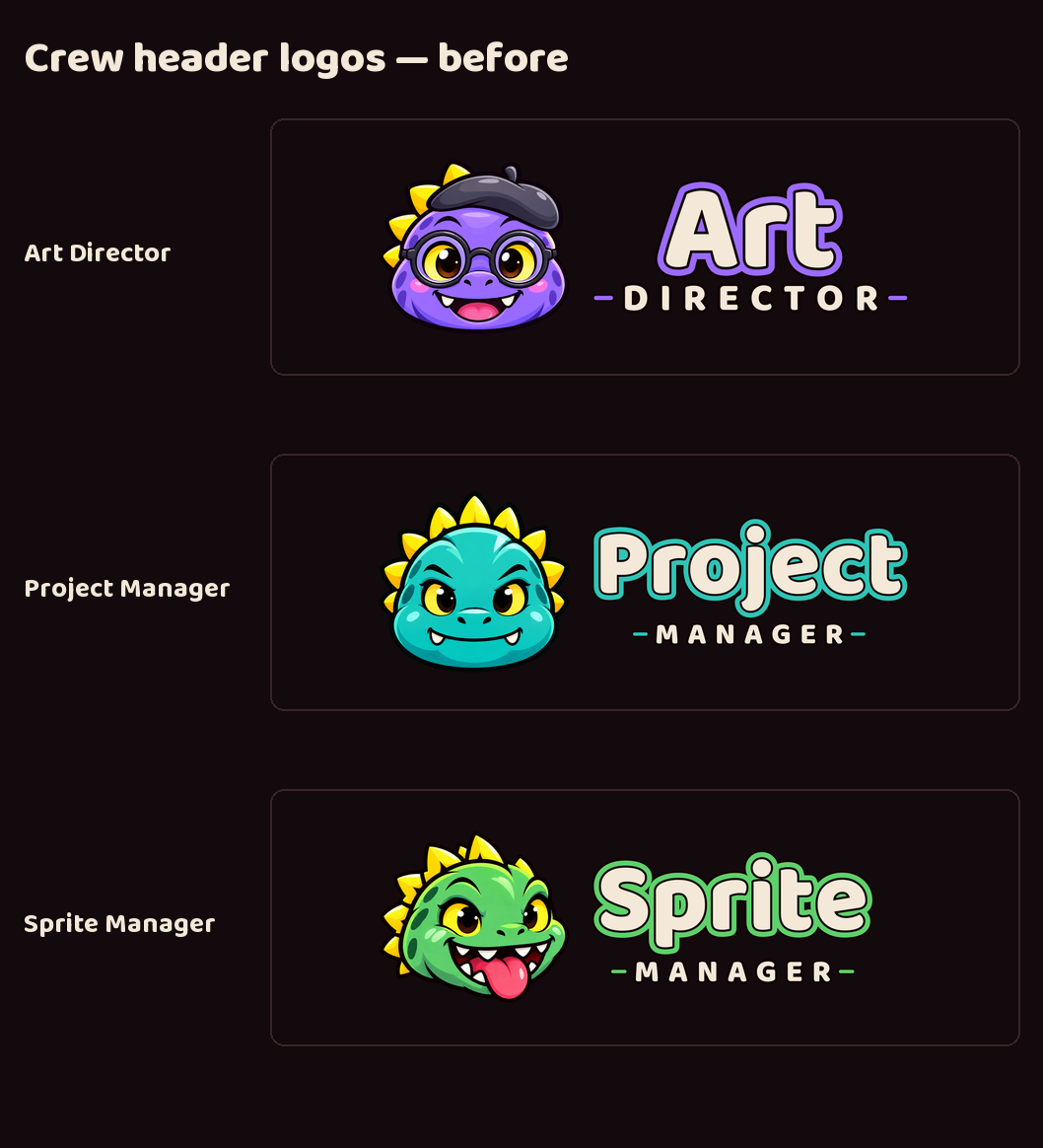 The crew logos, redrawn to match Luvzilla screenshot