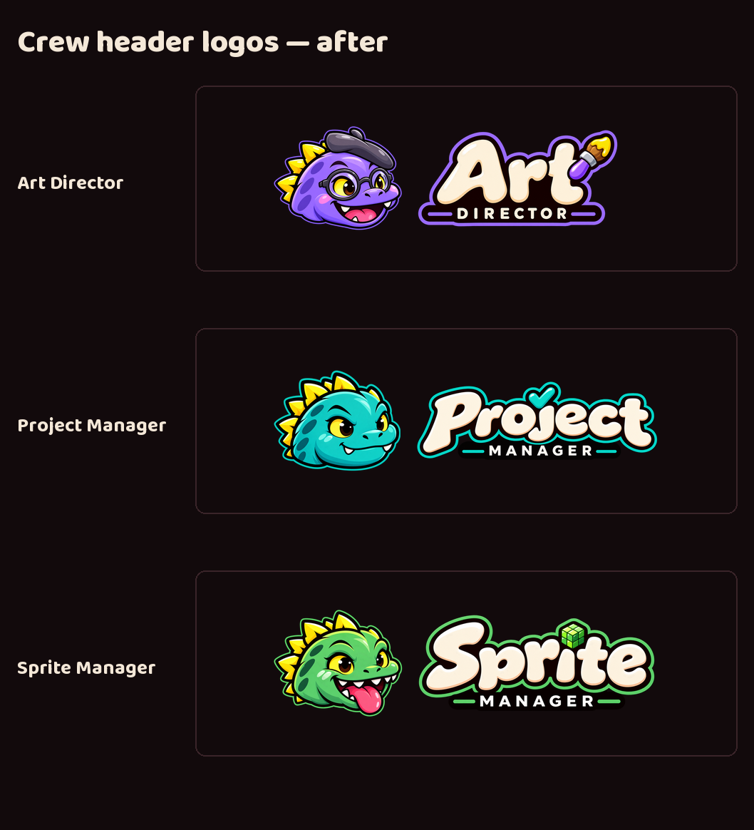 The crew logos, redrawn to match Luvzilla screenshot