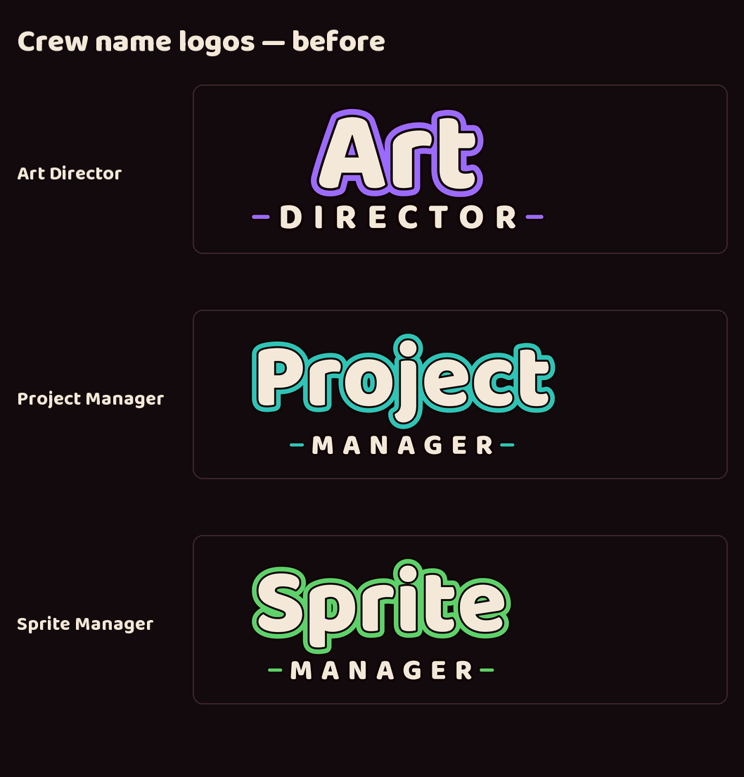 The crew logos, redrawn to match Luvzilla screenshot