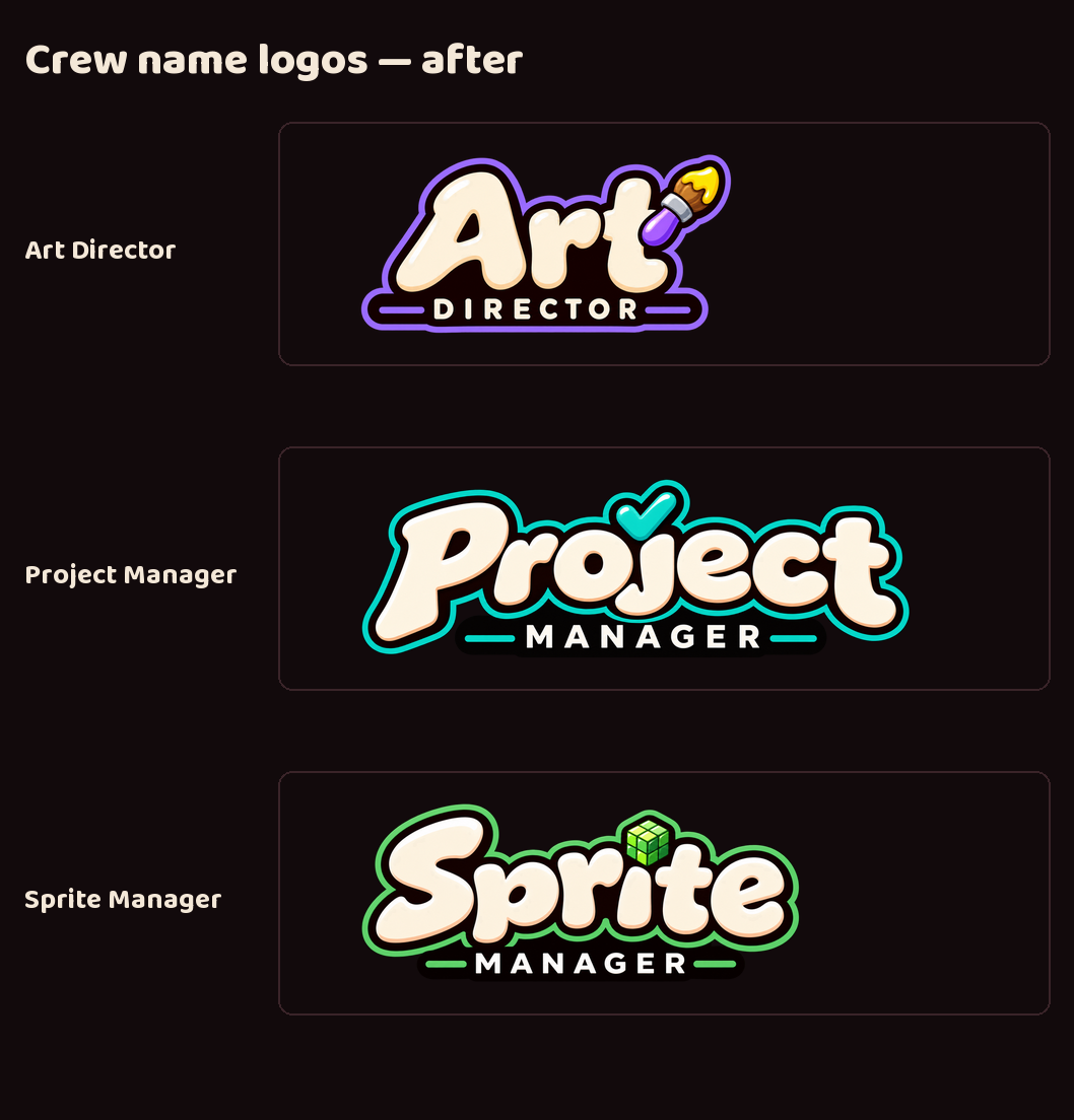 The crew logos, redrawn to match Luvzilla screenshot