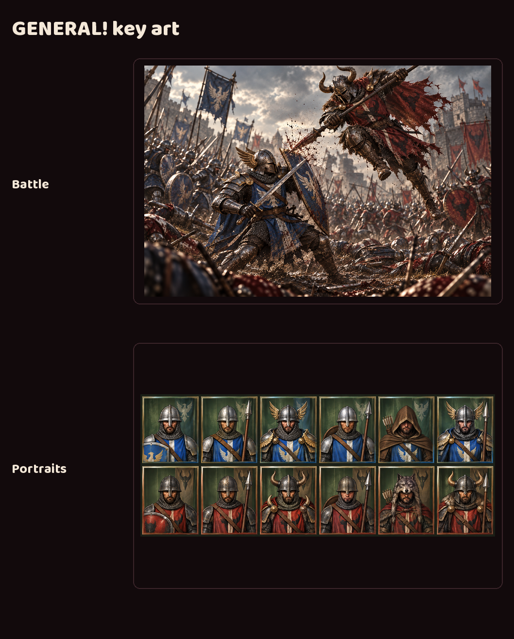 GENERAL! key art and portrait sheet screenshot