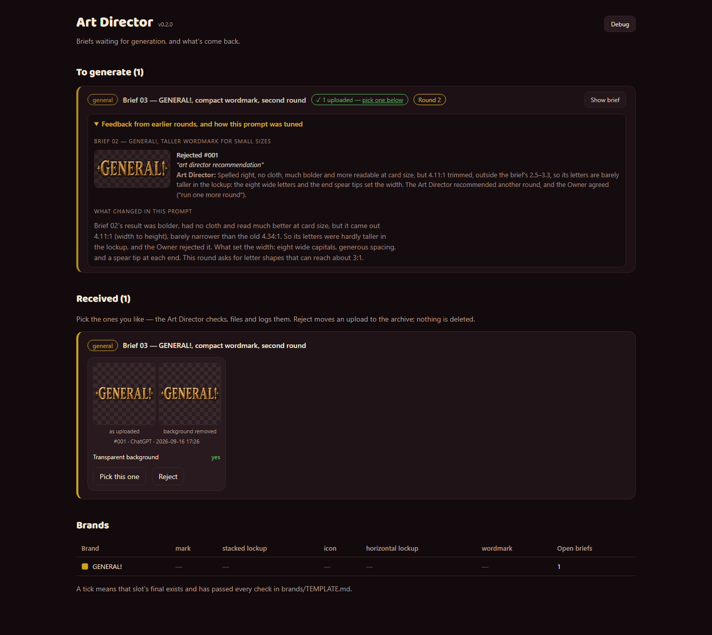 The Art Director app learns from rejections screenshot