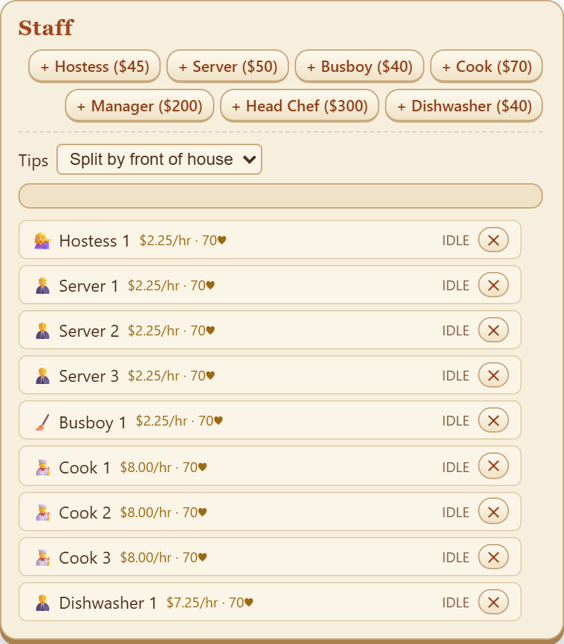 Front-of-House Pay in Quarters screenshot