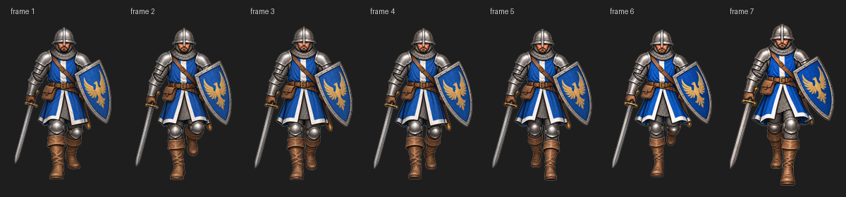 Galean soldier walk cycle: 7 of 8 south-facing frames screenshot