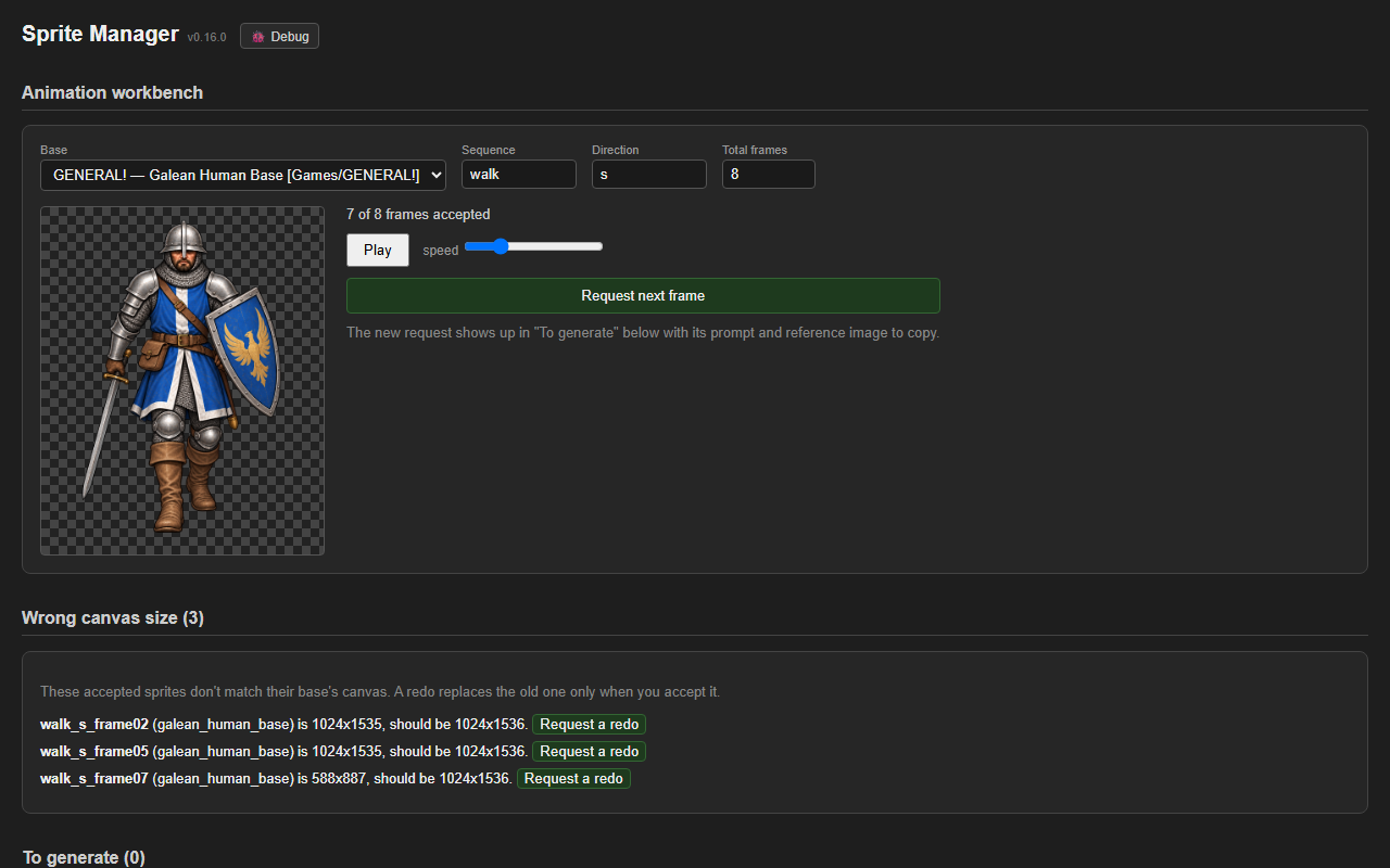 Wrong-size sprites are caught and can be redone (v0.16.0) screenshot