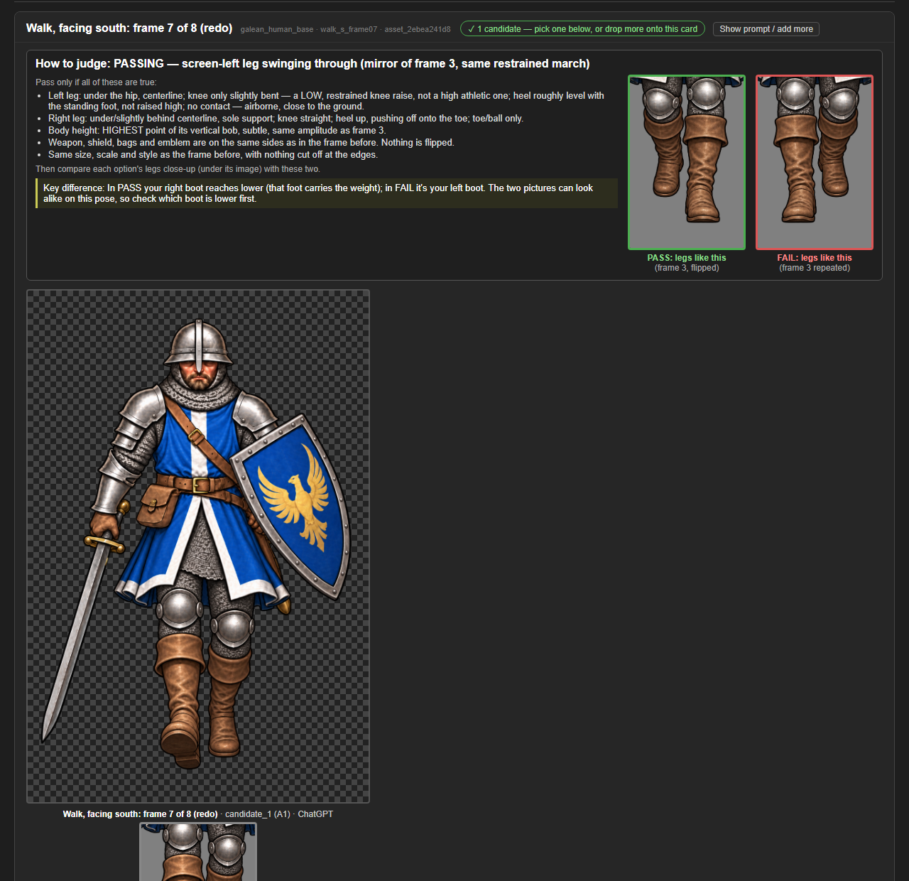 Clear pass/fail conditions for judging walk frames (v0.17.3–v0.17.6) screenshot