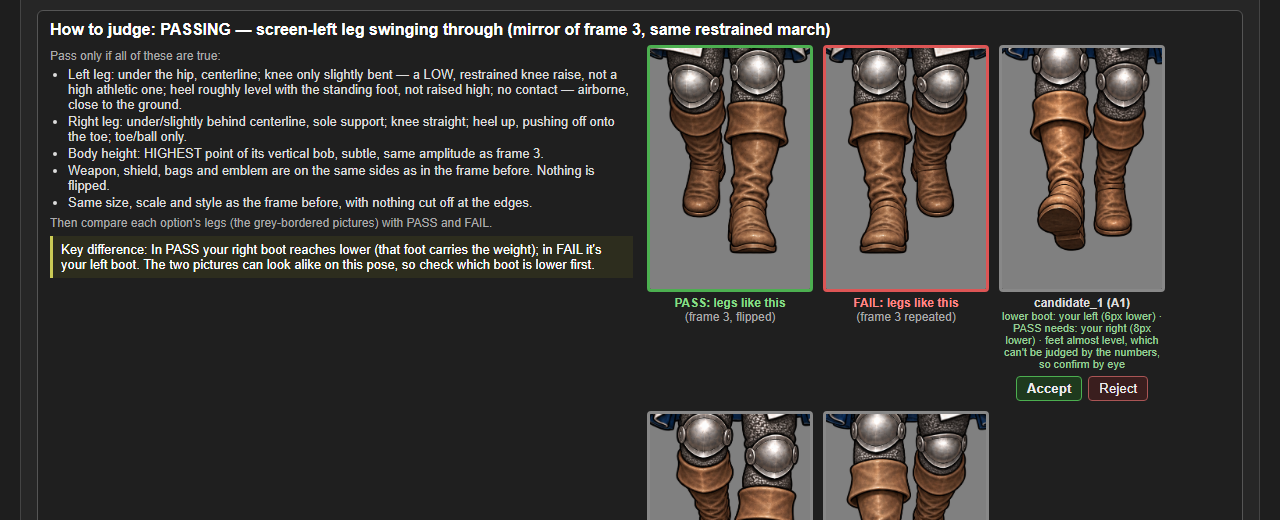 Clear pass/fail conditions for judging walk frames (v0.17.3–v0.17.6) screenshot