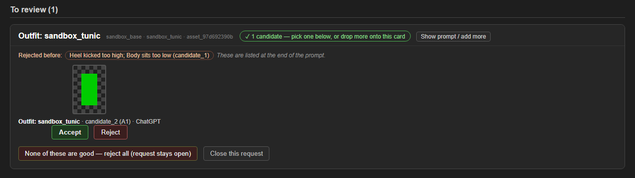 Say why when rejecting; the prompt learns from it (v0.19.0) screenshot