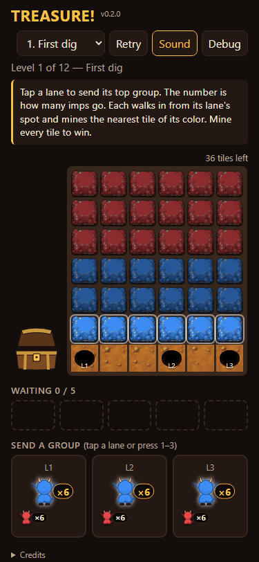 A treasure chest, gem bursts and exit holes screenshot