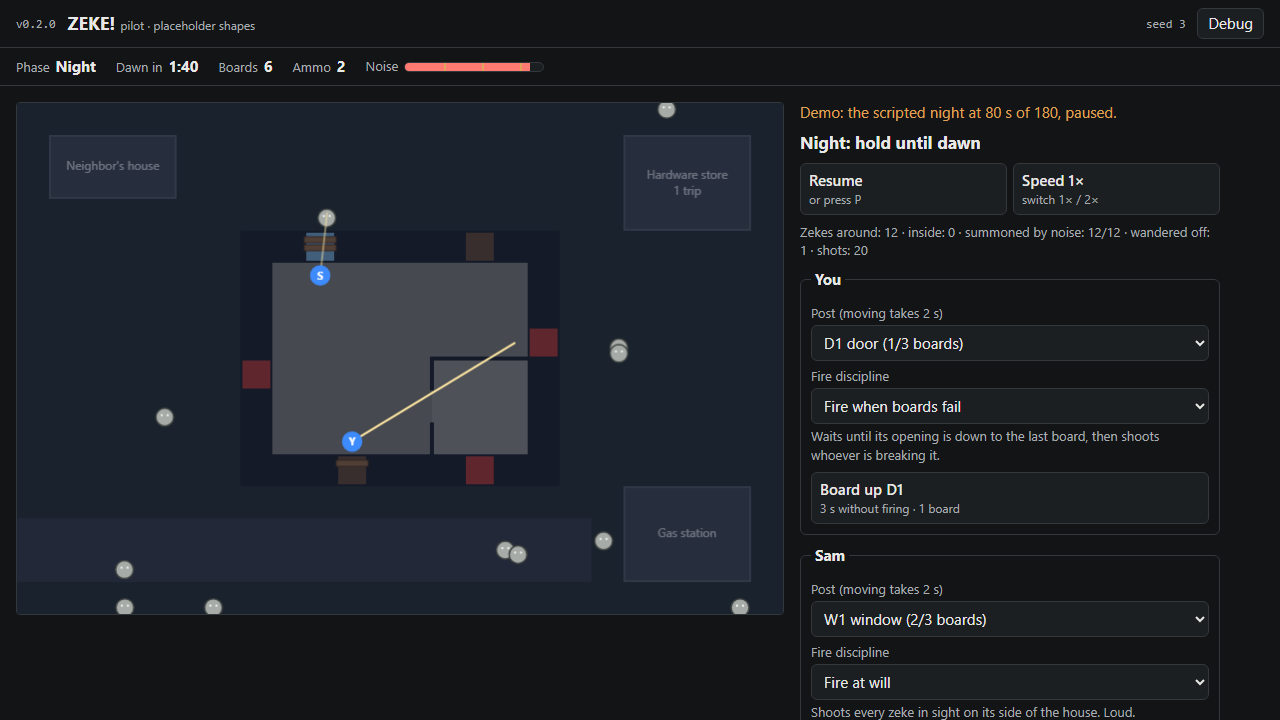 Pilot v0.2.1: placeholder assets in the franchise style screenshot
