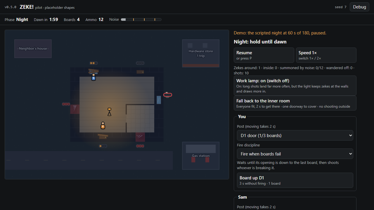 Pilot v0.5.0: the work lamp screenshot