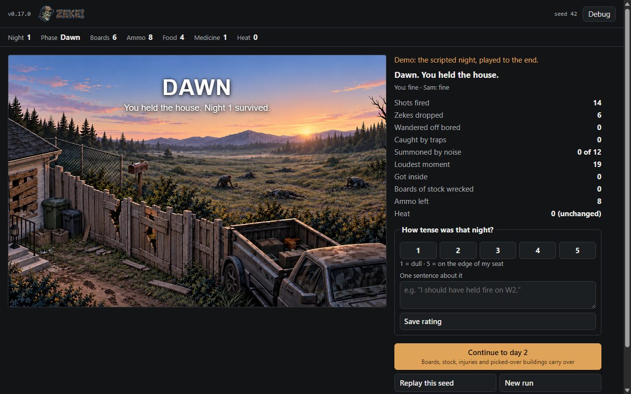 v0.17.1: a title screen and a dawn card screenshot