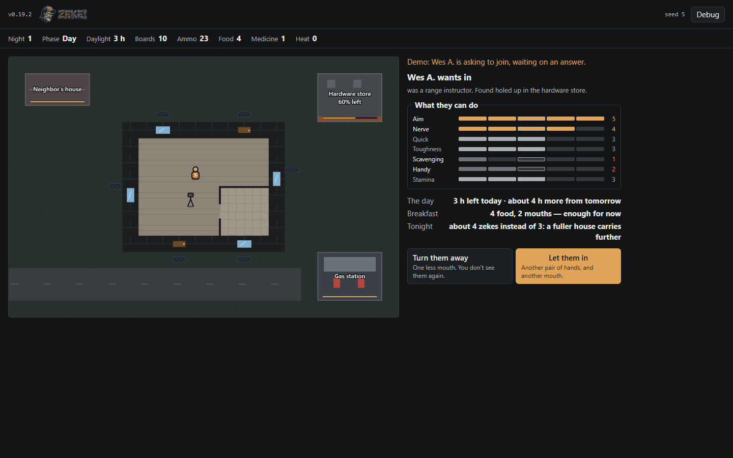 v0.20.0: a longer first day, and people you can turn away screenshot